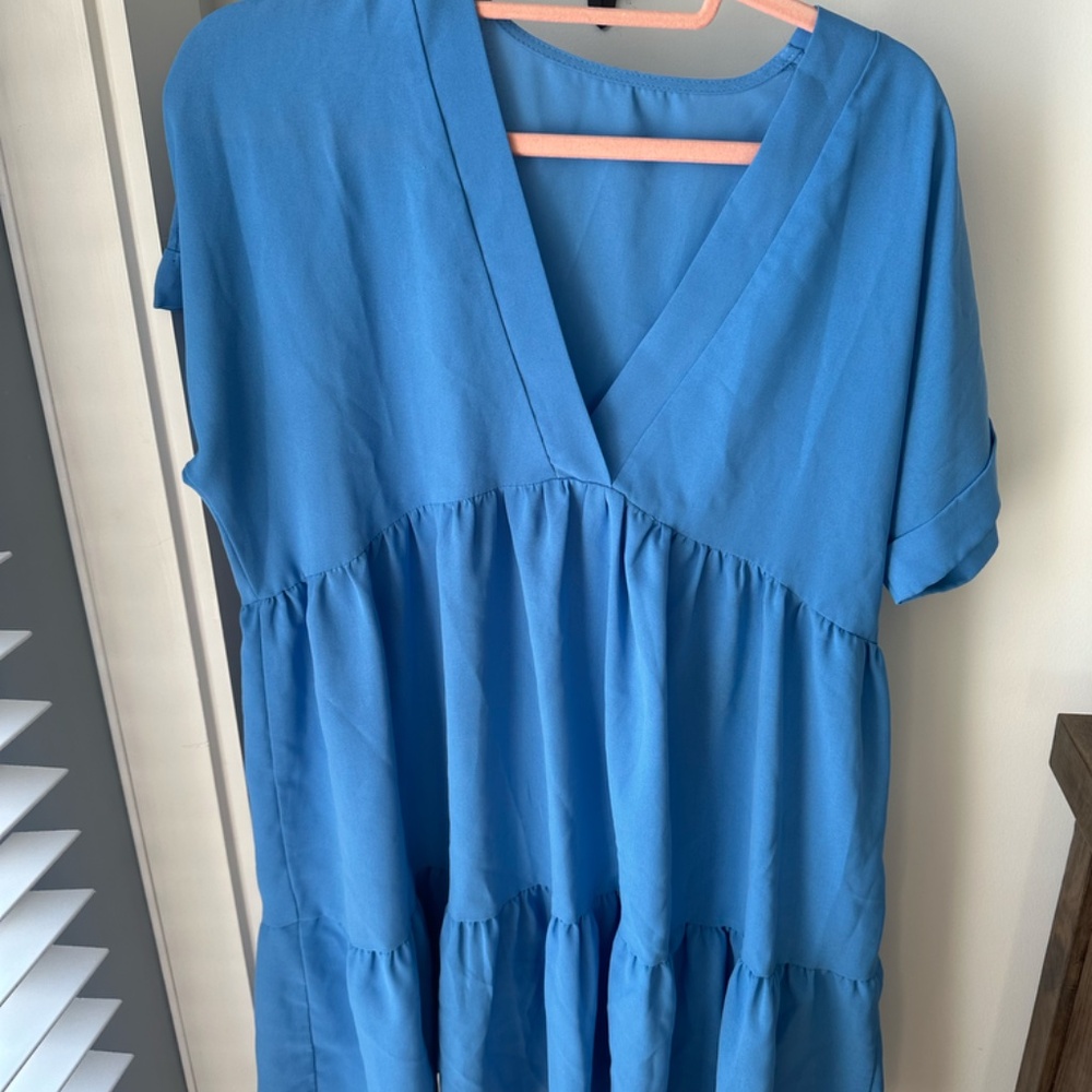 LUNE Roll Cuff Ruffle Hem Solid Dress - Picture 4 of 5